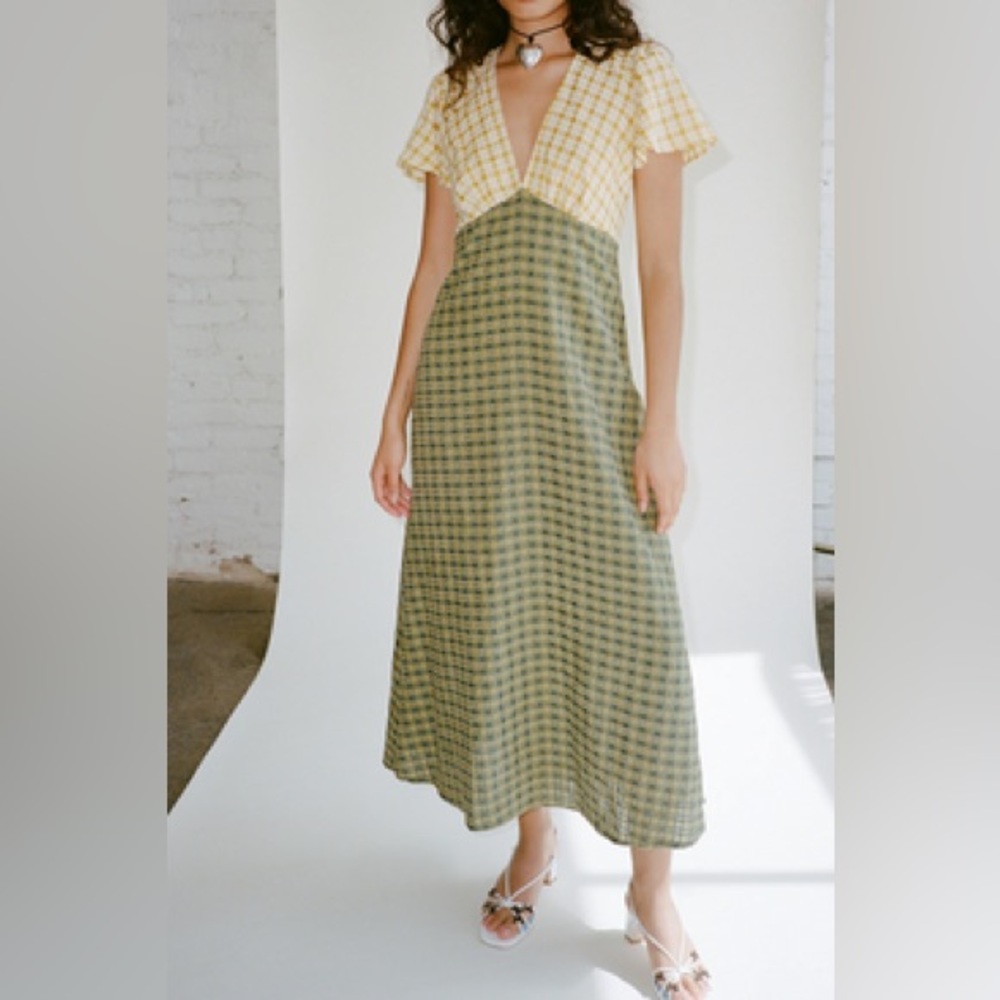 Lisa Says Gah Grace Dress in Yellow + Green Checker